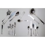 An extensive French plated white metal flatware service, marked 84, 60, 12,