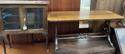 A reproduction mahogany coffee table together with a small glazed display cabinet