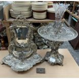 An electroplated and cut glass table centrepiece together with an electroplated dressing table
