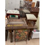 An oak drawleaf dining table together with two footstools, a chrome fire screen,