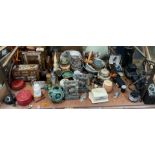 A walnut mantle clock, together with a Japanese party tea set, cloisonne enamel,