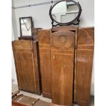 Two walnut wardrobes together with a Victorian style toilet mirror with two drawers another toilet