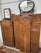 Two walnut wardrobes together with a Victorian style toilet mirror with two drawers another toilet