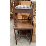 An Edwardian mahogany occasional table of square form together with a piano stool