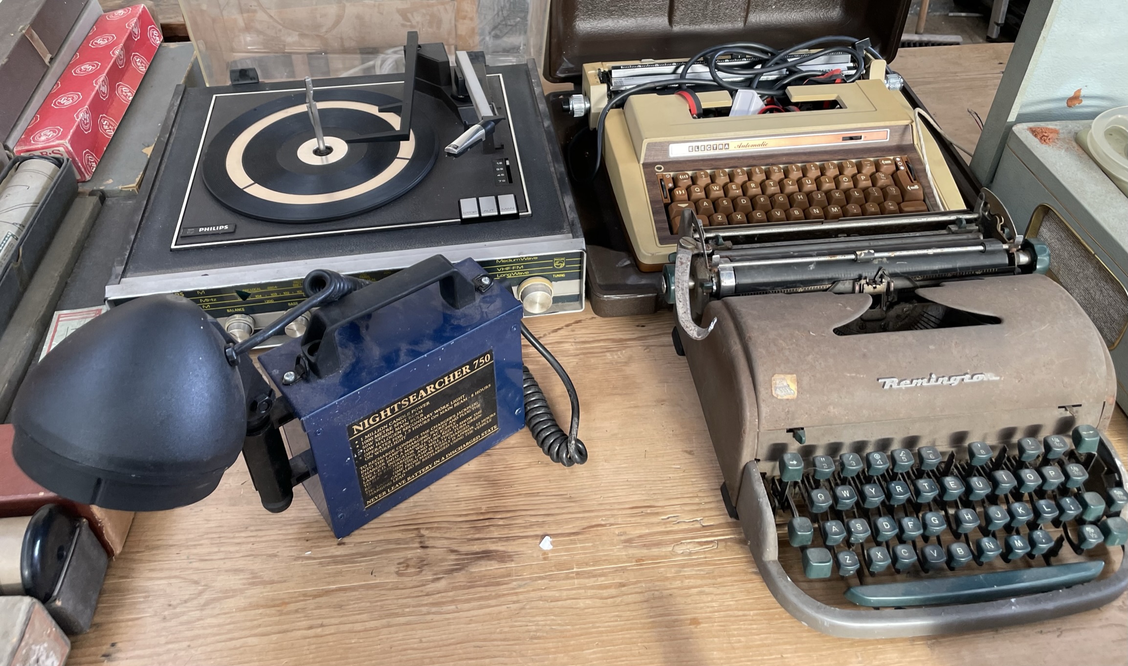 A collection of pianola rolls together with a Phillips record player, Nightsearch 750 lamp, - Image 3 of 4