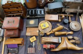 A Victorian mahogany sarcophagus tea caddy, together with a letter rack, Mah Jong box,