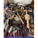 A collection of leather working and other tools etc