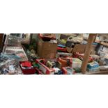 A large lot including model cottages, Railway Modeller magazines, Britains models,