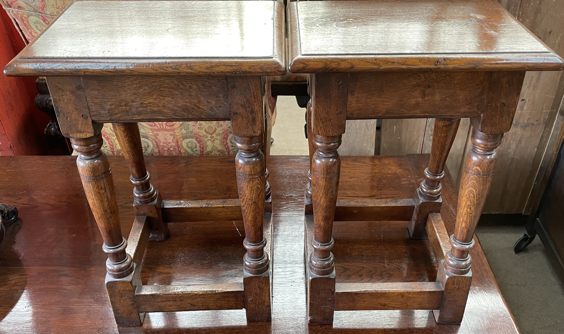 A pair of 20th century oak "joynt" stools