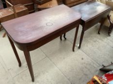 A Victorian mahogany Pembroke table with drop flaps and turned legs together with a mahogany tea