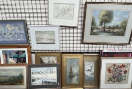 D John Sweetingham A Hunting scene Watercolour Together with a collection of watercolours,