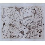 After David Jones The lion and the farmer An etching 62mm x 80mm