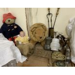 An Armand Marseille bisque head doll, together with a Paddington Bear, Lion teddy, Rabbit teddy,