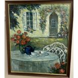 Rabous Still life study of a garden table Oil on canvas Signed 59.5 x 49.