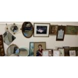 Assorted mirrors, decorative prints,