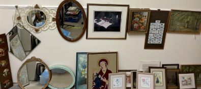 Assorted mirrors, decorative prints,