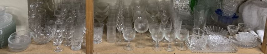 Suites of drinking glasses together with glass dishes, bowls, salts,