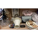 Masonic jewels together with table lamps, lamp shade, Royal Doulton plates, Japanese pin tray,