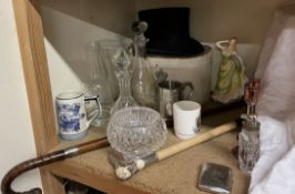 A Christy's top hat in a box, together with an umbrella walking stick, silver cigarette case, Delft,