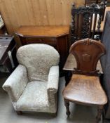A Victorian oak hall chair,