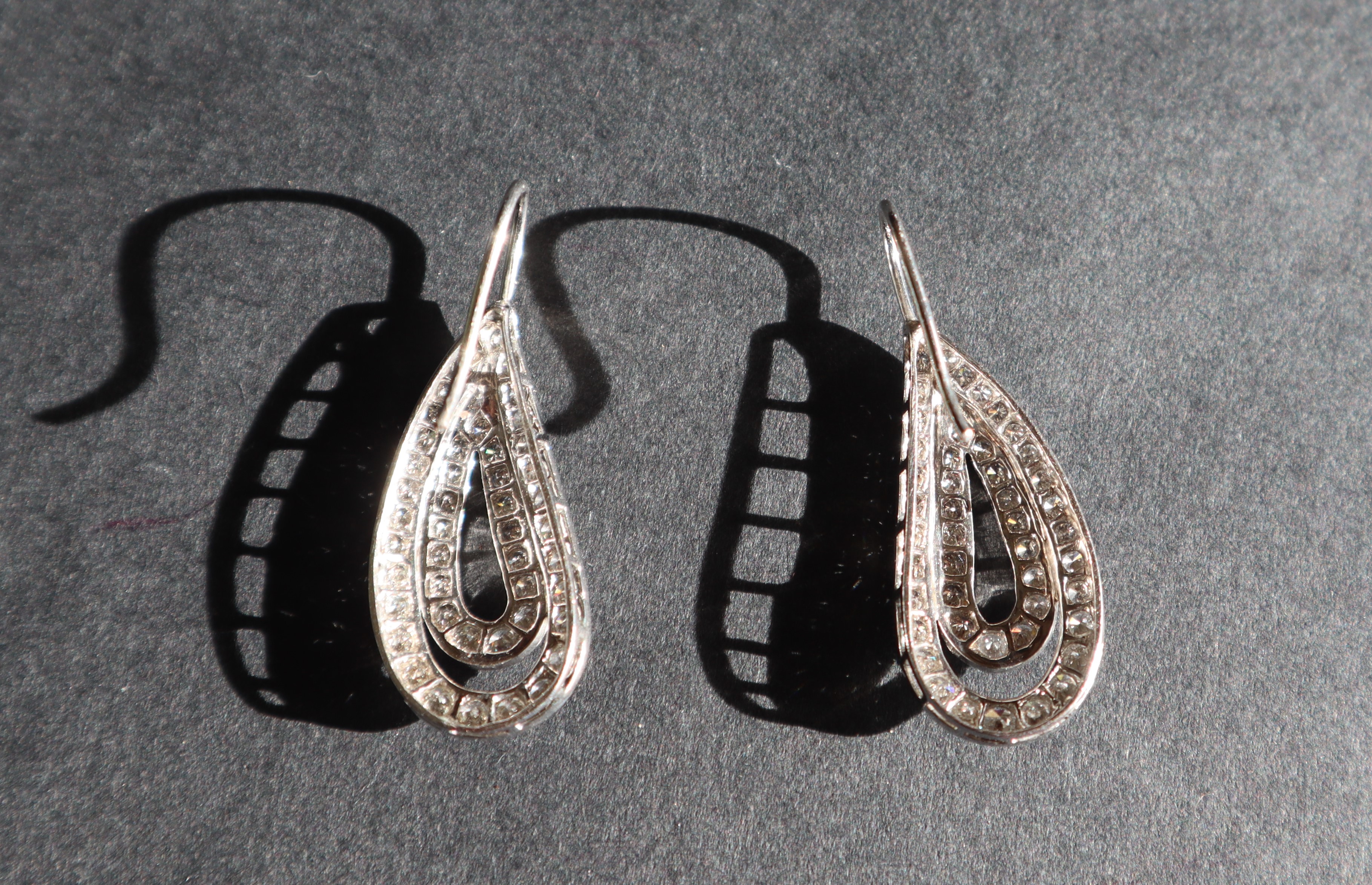 A pair of diamond drop earrings of tear drop shape, - Image 6 of 9
