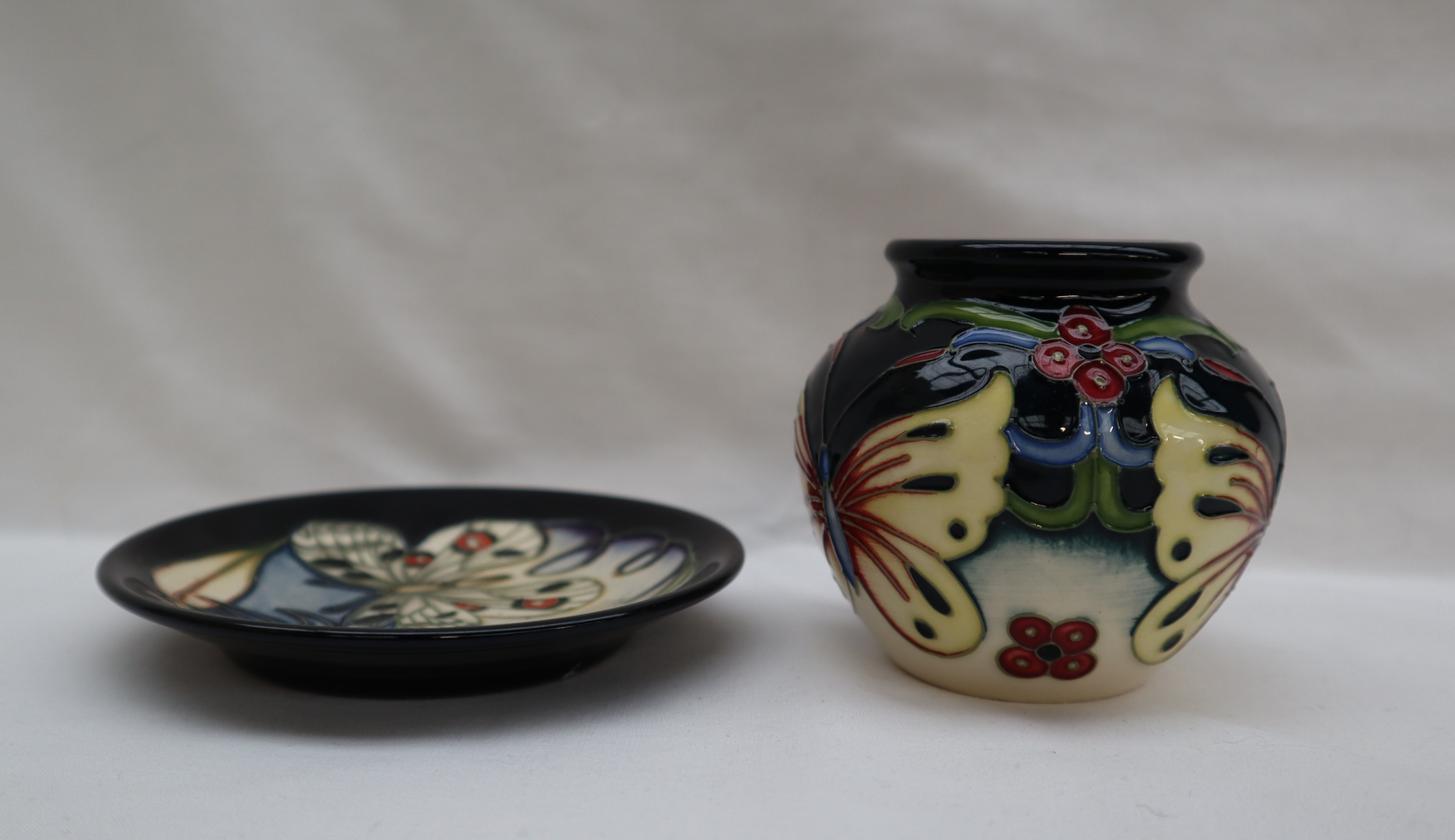 A Moorcroft pottery vase decorated in the Burley Butterfly pattern by Rachel Bishop, impressed mark, - Image 2 of 4