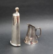 A George V silver wall pocket of tapering form with line decoration and a ball finial, London,