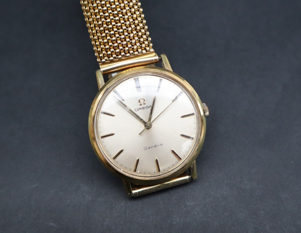 A Gentleman's yellow metal Omega Geneve wristwatch, with a silvered dial and batons, - Image 6 of 6