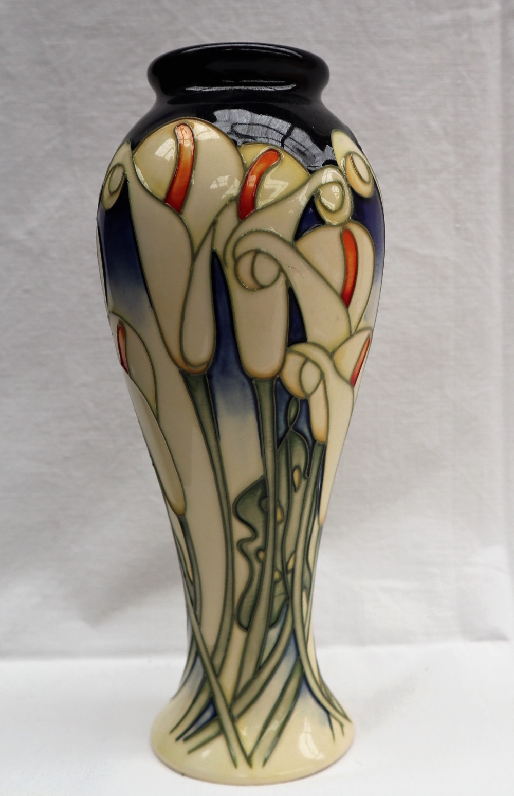 A Moorcroft pottery inverted baluster vase decorated with white calla lilies, signed Kerry Goodwin, - Image 2 of 7