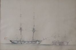 R Calvert Jones HMS Arab and Caesar Watercolour Signed 35.5 x 52.