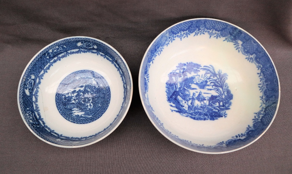 A Swansea pottery blue and white bowl, decorated with oriental figures fishing, - Image 3 of 6