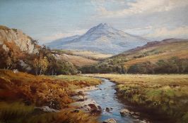 W Mc Gregor A landscape scene with a river in the foreground Oil on canvas Signed 49.