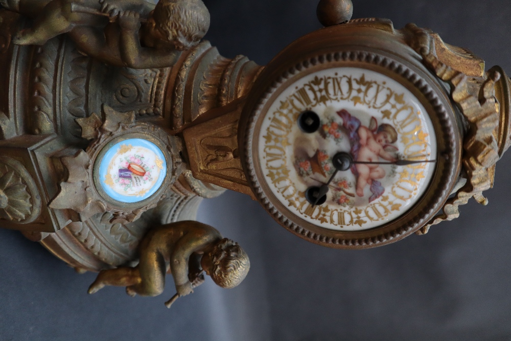 A 19th century French ormolu mantle clock, mounted with cherubs, - Image 8 of 8