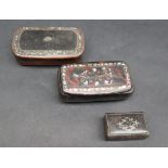 A 19th century papier mache mother of pearl inlaid snuff box,