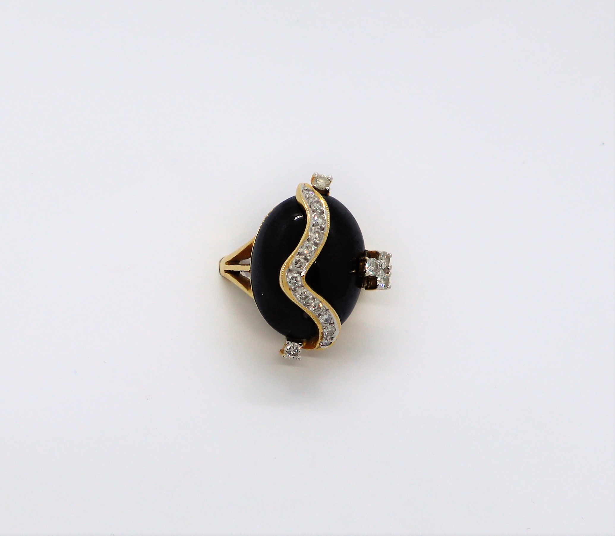 A diamond and cabochon onyx dress ring, - Image 2 of 7