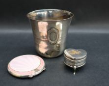 A silver and enamel Art Deco style powder compact, of circular form, Birmingham,