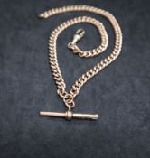 A 9ct yellow gold double Albert watch chain, with individually hallmarked links and T bar,