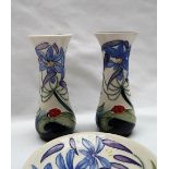 A pair of Moorcroft pottery vases painted in the Fly Away Home pattern,