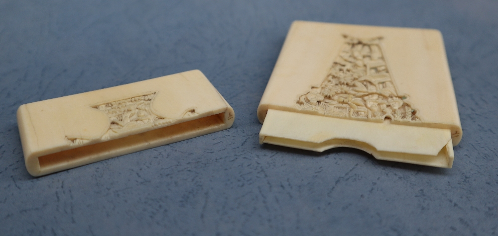 A 19th century Chinese Canton ivory visiting card case, - Image 5 of 5