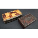 A tortoiseshell snuff box of rectangular form together with a marbled papier mache snuff box