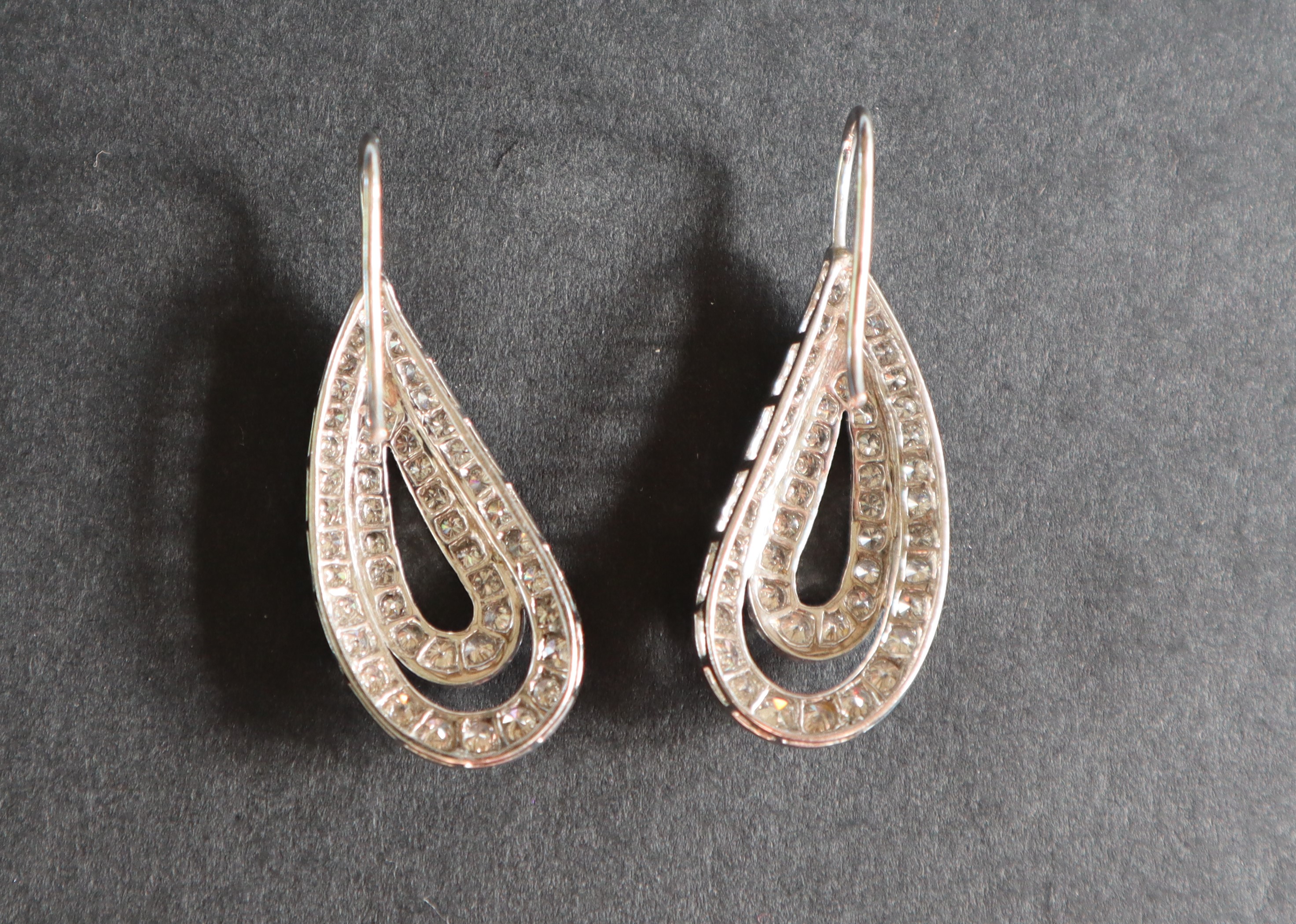 A pair of diamond drop earrings of tear drop shape, - Image 7 of 9