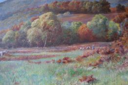 20th Century British School A landscape scene with cattle in the foreground Oil on