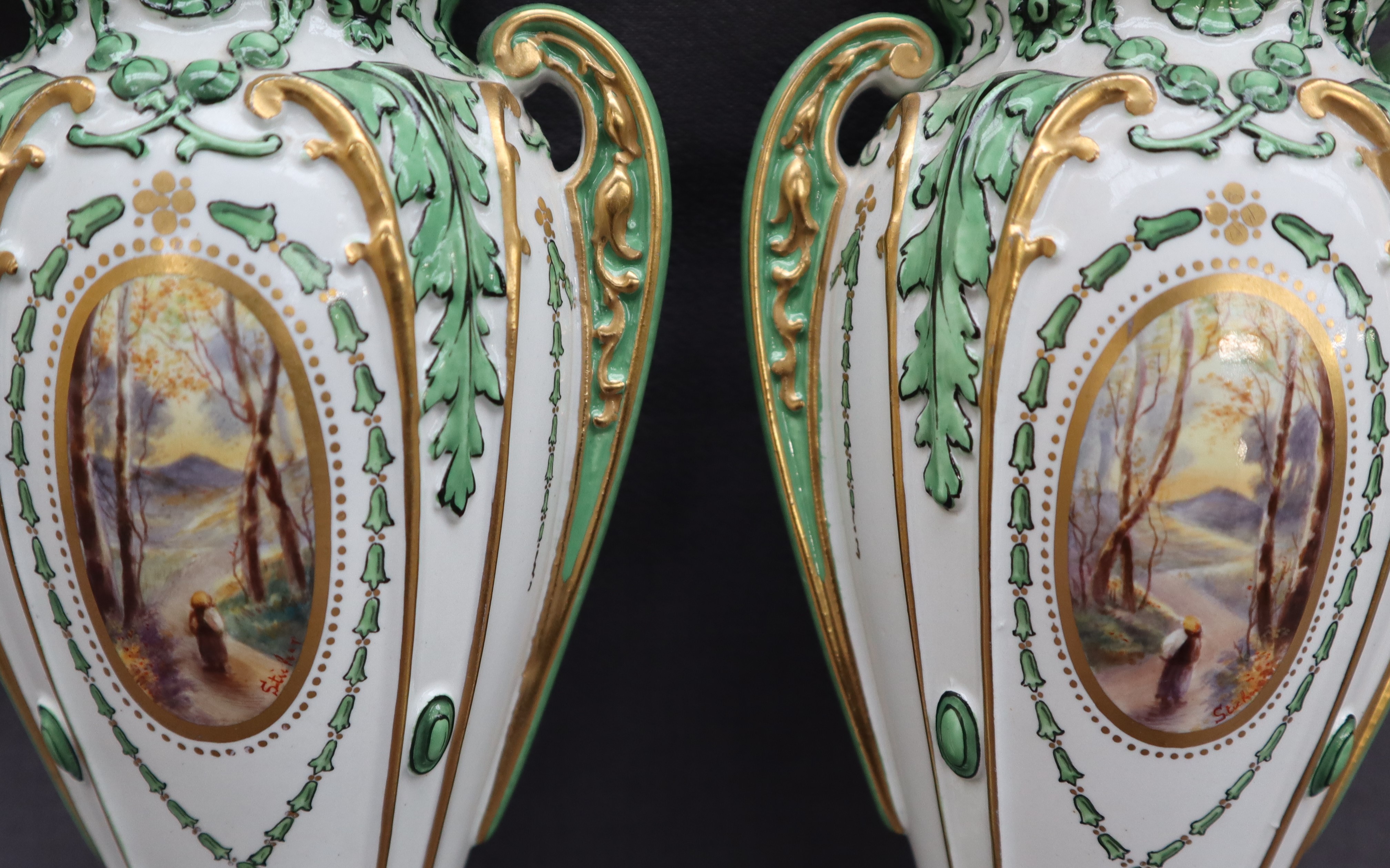 A pair of Royal Bonn pottery twin handled vases, - Image 2 of 7
