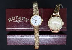 A lady's 9ct yellow gold Rotary wristwatch, the white circular dial with Arabic numerals,