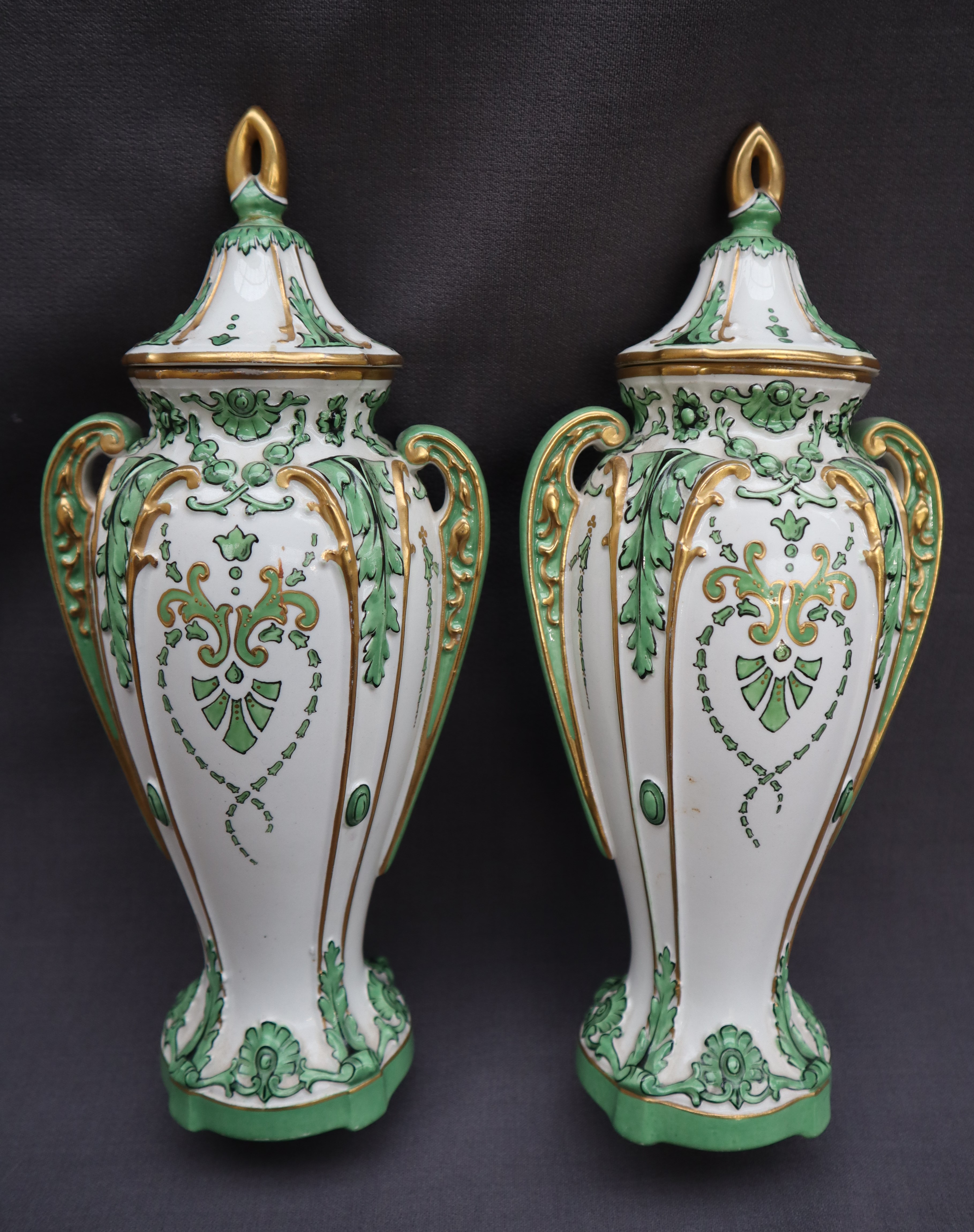 A pair of Royal Bonn pottery twin handled vases, - Image 4 of 7