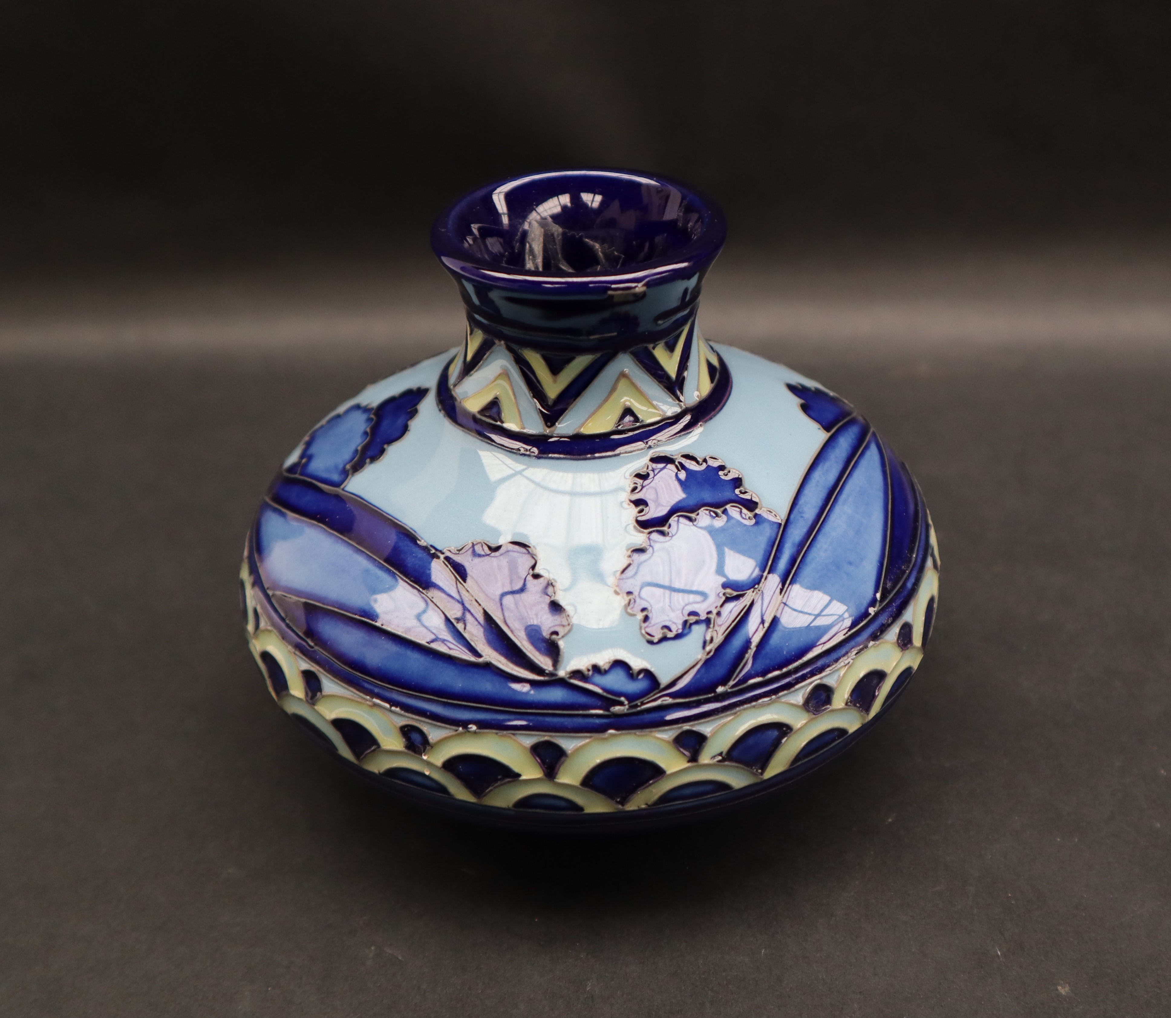 A Moorcroft pottery Second Dawn squat vase with a blue ground, impressed mark, dated 2012, - Image 2 of 6