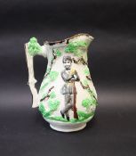 A 19th century Staffordshire relief moulded jug "Crimea"depicting two soldiers on either side each