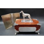 Boxing and Greyhound racing - a cigarette box, of rectangular form silver mounted with a greyhound,