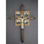 A Crucifix, depicting Jesus and the four evangelists, cast with enamel decoration,