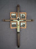 A Crucifix, depicting Jesus and the four evangelists, cast with enamel decoration,